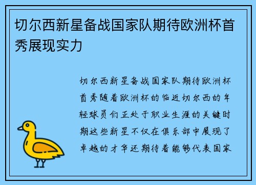 切尔西新星备战国家队期待欧洲杯首秀展现实力